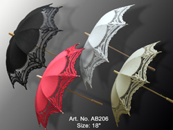 battenburg lace parasol with black, red, ecru color 